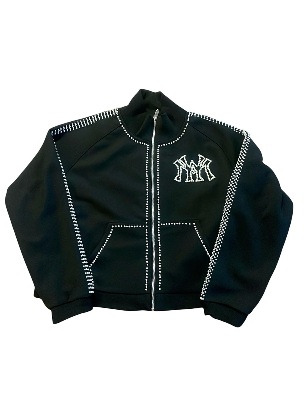 Black Pearls-Embellished Zip Jacket Sz L